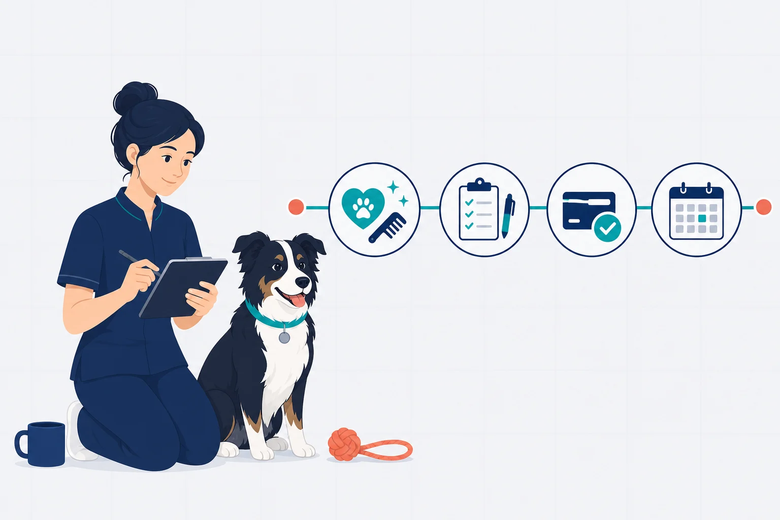 Abstract illustration of useful visit details carrying forward into a pet’s next visit