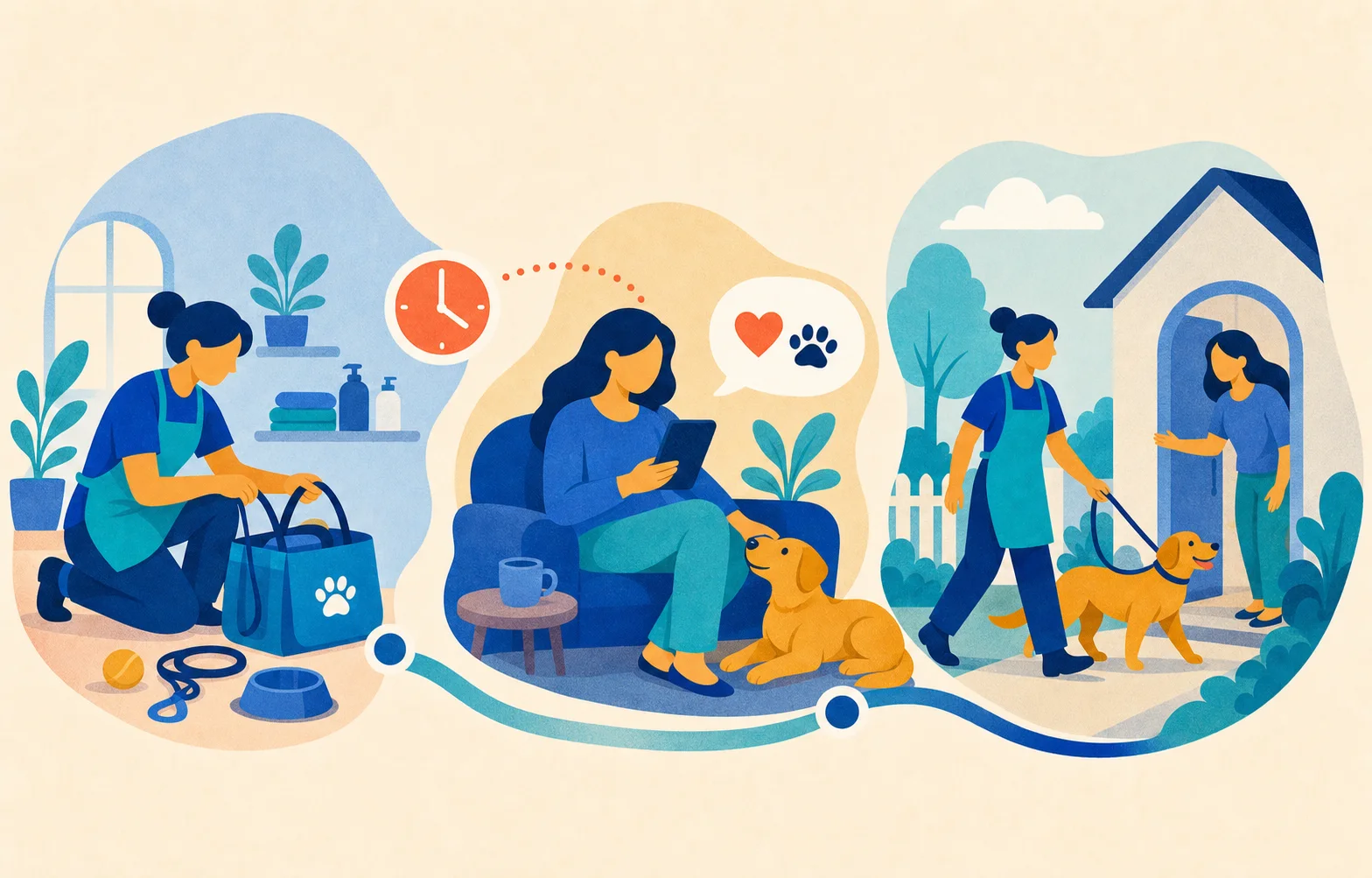 Abstract illustration of a friendly booking reminder helping a customer arrive prepared
