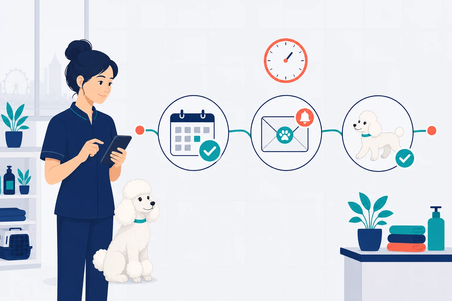 Abstract illustration of a friendly booking reminder helping a customer arrive prepared